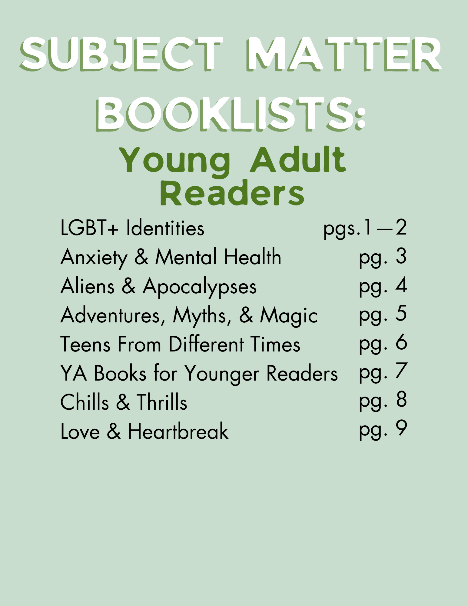 YA Subject Matter Booklists Opens in new window